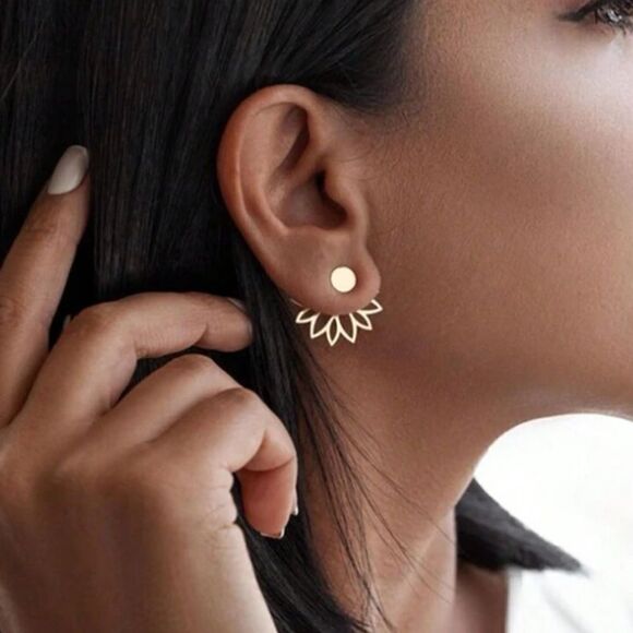 Gold lotus stud earrings #792 - Picture 1 of 4